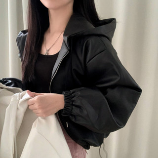 韓國chic連帽小皮衣短款皮夾剋外套