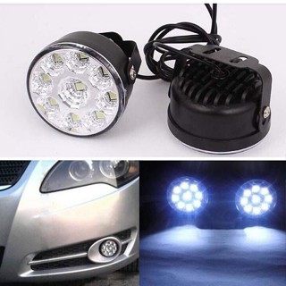 【2pcs】汽車通用圓形9led日行燈霧燈直徑7cm改裝車燈日間行車燈白光常亮