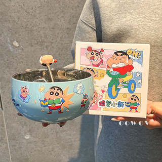 【店鋪熱銷】蠟筆小新聯名兒童碗新款高顏值不鏽鋼碗家用雙層耐摔飯碗生日禮物