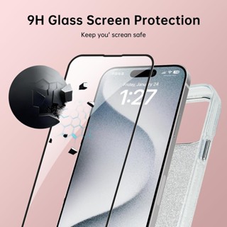 可愛手機殻適用於 iPhone 11 6.1 英寸，帶高畫質螢幕保護膜，粉色閃光水鑽蝴蝶結手機殻，蝴蝶結圖案矽膠保護相機防