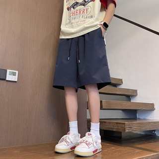 【HOT 本舖】男裝 三角標拉鏈口袋速干休閒短褲男夏季薄款五分跑步運動褲過膝五分褲