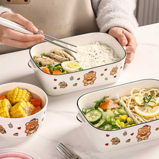 便當盒 tempat nasi 便攜微波飯盒 飯盒微波爐加熱專用上班族帶蓋學生便當盒陶瓷分格保鮮碗餐盒套餐