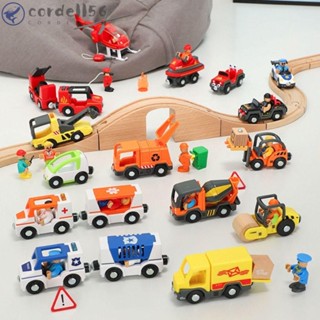 CORDELL 木製火車軌道玩具、車輛玩具救護車磁性火車車廂、生日聖誕模型車電動叉車拖車軌道鐵路玩具兒童玩具