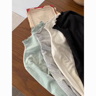 🖤百搭 秋冬季新款簡約德絨高領木耳邊內搭加厚保暖打底衫 女長袖上衣 t恤 打底衫 長袖T恤 高領上衣 半高領