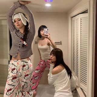 新款2025三麗鷗Hello Kitty卡通法蘭絨褲Y2K女版家居睡褲休閒保暖褲印花褲 [RAIN]