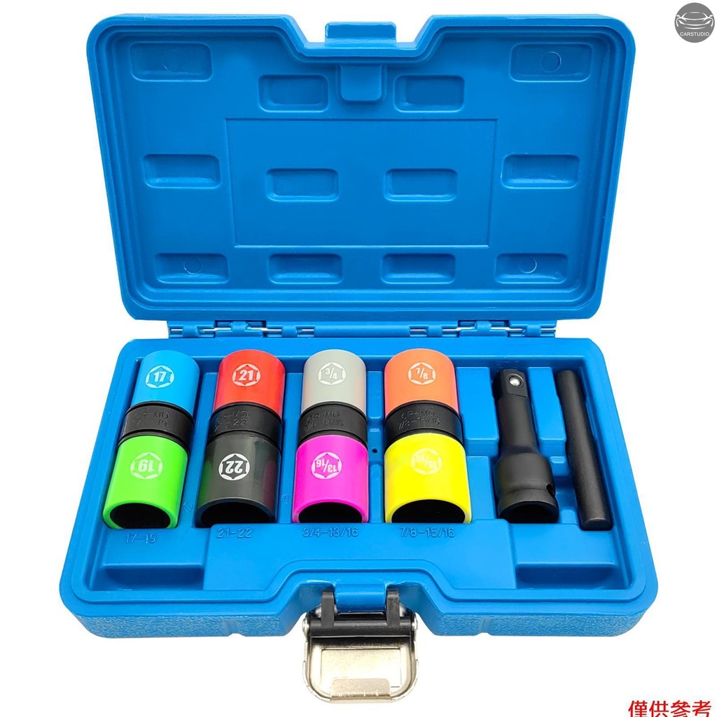 1/2 英寸驅動衝擊套筒套件,6 件 CR-MO 翻轉套筒套件,用於汽車、SAE 和公制尺寸的非磨損和薄壁凸耳螺母套筒套