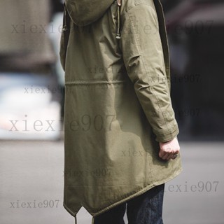 鼕季美式魚尾風衣派剋服男士棉衣中長款連帽男（加厚鋪棉）xie907