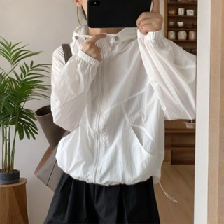 現貨速發#韓版上衣 女生著裝夏季新款涼感速乾連帽休閒防曬衣女寬鬆百搭素色拉鍊薄款外套長袖上衣