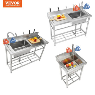 VEVOR 不銹鋼儲物廚房實用水槽，隔間獨立式小水槽工作臺，車庫用單碗水槽