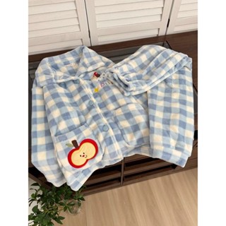 📣 哆哆購 -可愛蘋果派小狗珊瑚絨睡衣女款鞦鼕季加厚加絨保暖高領傢居服套裝
