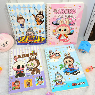 Labubu 螺旋活頁夾書 A5 尺寸超可愛可愛條紋紙 Labubu 筆記本當代兒童最喜歡的花式學校文具最完整的最佳質量
