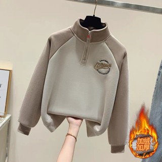 胖胖美依 上衣 長袖T卹 學院風 保暖 S-2XL新款半高領插肩袖加絨衛衣加厚外套內搭上衣打底衫-2491.