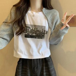 《現金下單》 假兩件拼接 年秋天季上衣女法式ins小眾獨特設計別緻短版長袖