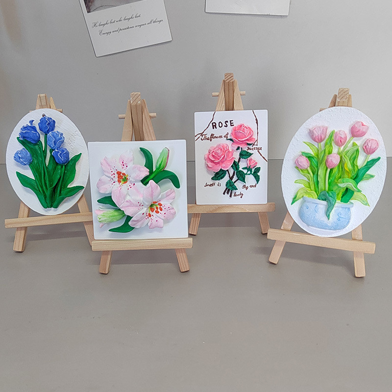百合花牌現貨石膏娃娃塗色白胚diy手工塗鴉 鬱金香立體浮雕畫活動團建
