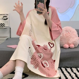 《現貨下單》睡裙女夏季純棉短袖甜美卡通怪獸ins網紅風薄款超寬鬆可外穿睡衣睡裙大尺碼睡裙睡衣裙短袖洋裝裙子吊帶睡衣一件式