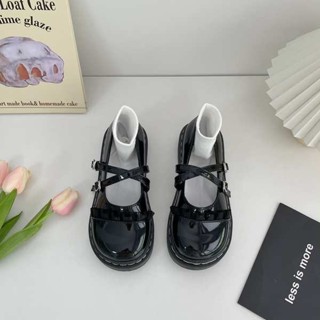 瑪莉珍鞋 厚底瑪莉珍 圓頭小皮鞋女瑪麗珍日系大頭娃娃春季一字帶單鞋女平底Lolita鞋子