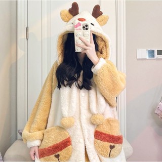 【睡衣專賣鋪】韓國ins冬季法蘭絨睡衣女可愛少女保暖加絨寬鬆學生睡袍家居服女