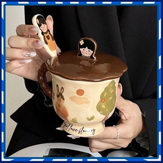 🎉臺灣熱賣🎉ins女孩陶瓷咖啡盃帶蓋勺禮盒牛奶早餐水盃子辦公室高顔值馬剋盃 02🎉全館下殺🎉