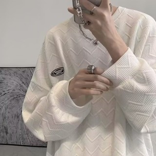 Annie💖立體紋理圓領衛衣男潮牌oversize高階感衣服M-5XL大學T小眾設計春秋長袖上衣男情侶男生衛衣