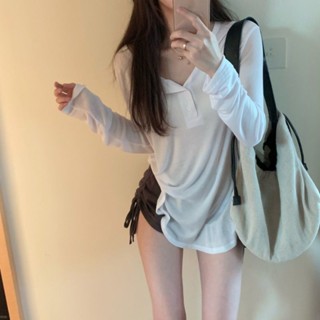 長袖T恤薄款防曬衫-清涼上衣夏季-少女辣妹純欲風-寬鬆御風設計感ins潮
