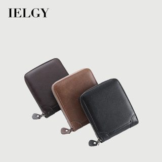 IELGY 短版防盜刷男士復古錢包多卡位零錢袋拉鍊錢夾橫款 錢包