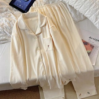[現貨]保暖德絨睡衣女 簡約ins風韓版居家服 素色小花睡衣兩件套 自發熱雙面德絨家居服 大尺碼