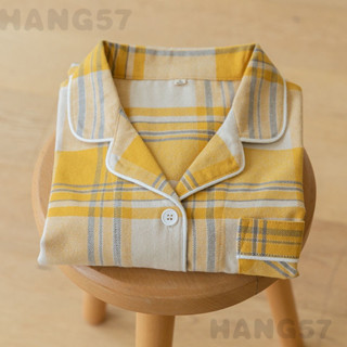 HANG57純棉居傢服 磨毛純棉居傢服 無印良品衕款 純棉居傢服套裝 無印女士純棉 長袖全棉磨毛法蘭絨睡衣 格子睡
