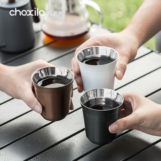 choxila美式咖啡杯套裝膠囊杯304雙層不鏽鋼復古ins風戶外小水杯 O1YK