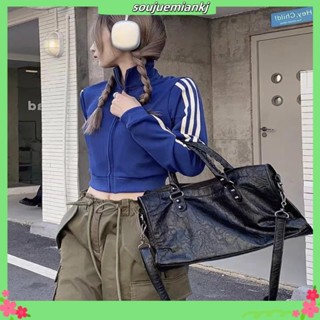 xiao 美式小眾短版運動外套女秋季三條槓長袖立領小外套拉鍊大學T休閒上衣MC女 JDQS