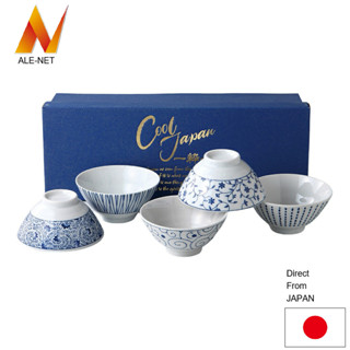 ALE-NET 江戶小紋日式餐具 5 件套飯碗 瓷器 美濃燒 日本製造 可放入洗碗機和微波爐 【日本直送】