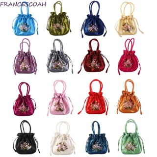 FRANCESCOAH刺繡花朵手提包,葉子緞面絲綢漢服抽繩袋,化妝品化妝包媽咪包購物袋小錢包錢包