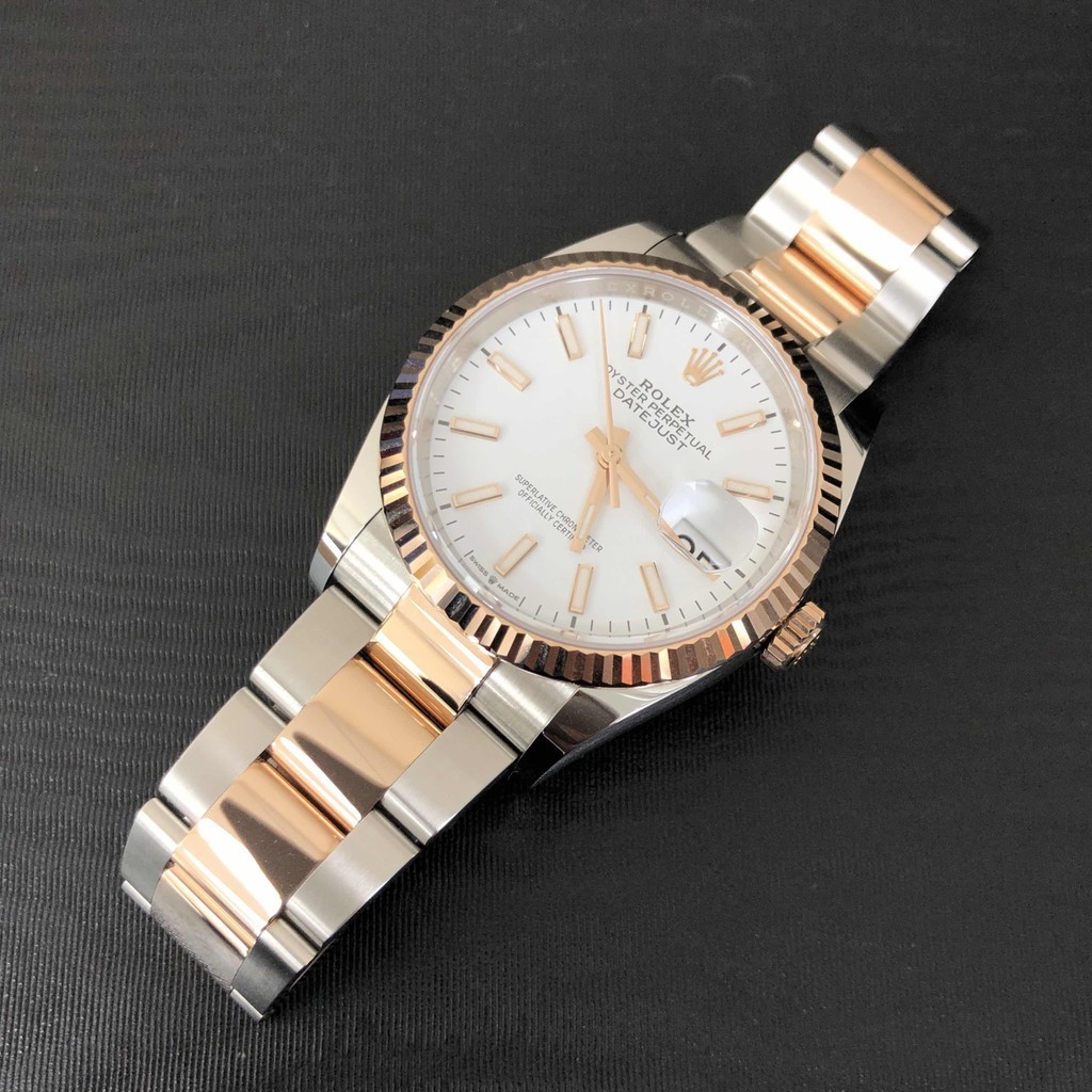 rolex勞力士 恆動日誌型36mm 間金 機械男表 126231白麵