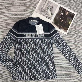 DIOR2025新款網紗打底衫滿印字母百搭顯瘦上衣 2CDN