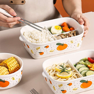 tempat nasi 便攜微波飯盒 便當盒 陶瓷飯盒微波爐可加熱專用餐盒上班族帶蓋學生便當盒分格保鮮碗