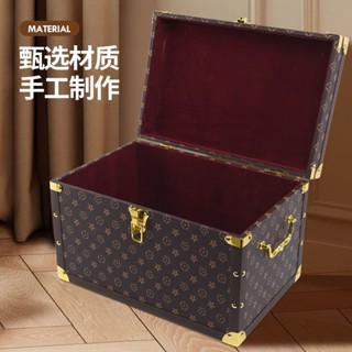 【復古鎖釦】復古風收納箱老花皮箱收納箱百寶箱櫥櫃擺設道具箱帶鎖木箱