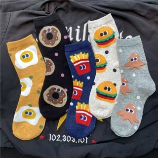 🚀 臺灣出貨🚀 尼吉娃の秋冬包郵5雙裝中筒襪子女ins情侶百搭日系卡通搞怪實物襪保暖潮流