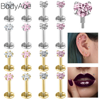 Bodyace 1 件 16G/18G 耳穿孔星心耳釘 316L 不銹鋼唇穿孔太陽耳環螺旋耳環