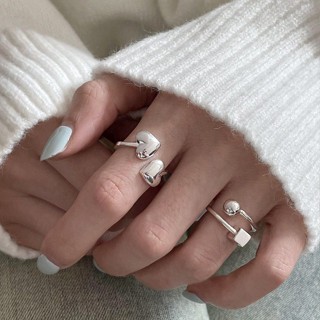 🤍小心思 幾何愛心戒指 女簡約方塊圓球開口指環百搭疊戴精緻個性創意食指戒 韓系戒指 ins風戒指 ins指環