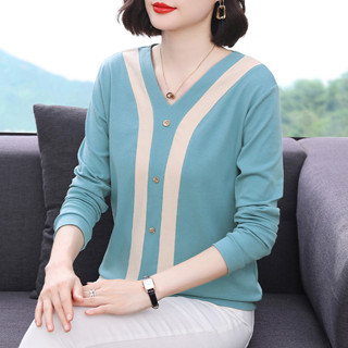 媽媽裝2024秋季新款長袖女T恤高階感小眾設計寬鬆顯瘦拚接上衣