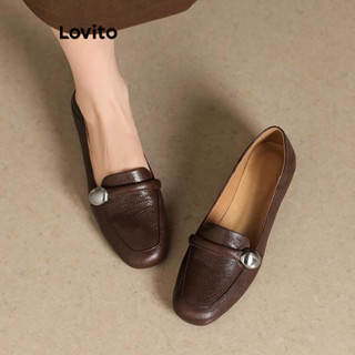 Lovito 休閒素色法式復古通勤方頭軟底舒適女樂福鞋 LFA70183