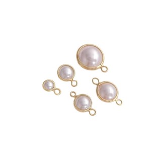 宏雲Hongyun-Ala新品-保色14K包金貝珠包邊吊墜diy手工配件仿珍珠雙吊連接件首飾品配飾