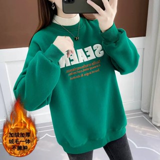 衣時尚 上衣 長袖T卹 印花上衣 學院風 M-2XL新款一體成型加絨衛衣女半高領假兩件上衣3F037-V2074.