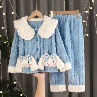 女童睡衣 兒童睡衣冬季套裝珊瑚絨刷毛加厚卡通可愛家居服中大童法蘭絨保暖