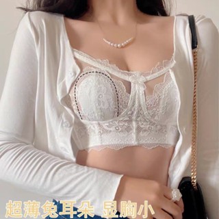 【HANYUZI】現貨下單 夏季熱賣 超薄大胸顯小軟支撐防下垂內衣 側收副乳透氣無鋼圈 3D兔耳杯塑形調整型大尺碼