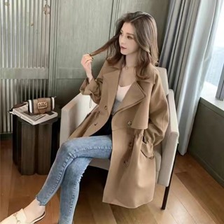 【蜜希爾】雙排扣風衣女中長款學生韓版收腰寬鬆西裝領休閒薄款外套女春鞦款