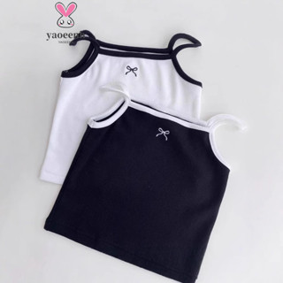 【YAOEENH】90-140CM 夏季女童冰絲吊帶背心 中兒童韓版薄款刺繡內搭上衣 現貨 快速出貨