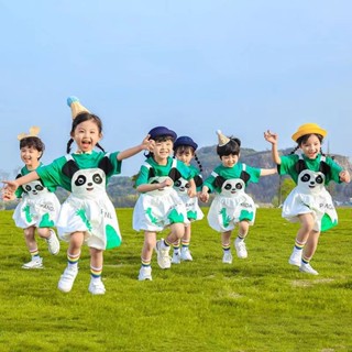 【7927人收藏】六一兒童表演服可愛卡通熊貓揹帶褲幼兒園舞蹈服裝大班畢業照衣服5.9