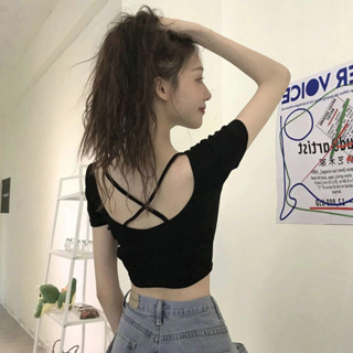 【臻品衣坊】夏激推爆款✨韓版冰絲透氣露背正肩短上衣 修身顯瘦短款露臍設計 日常約會運動甜酷女孩必備 直播限時批發熱銷