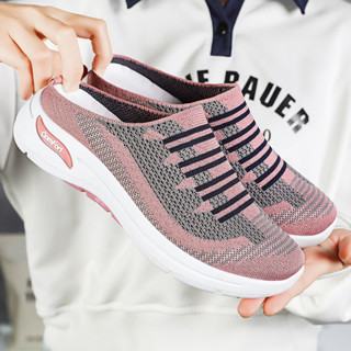女士簡約休閒運動鞋夏季透氣平底網面鞋時尚 Flyknit 日常跑步鞋