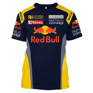 RED BULL 2025夏季3D數碼印花T恤時尚戶外運動新款紅牛賽車F1一級方程式賽車豪雅美孚1號T恤短袖上衣